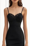 Mermaid Spaghetti Straps Simple Long Black Tie Dress With Slit