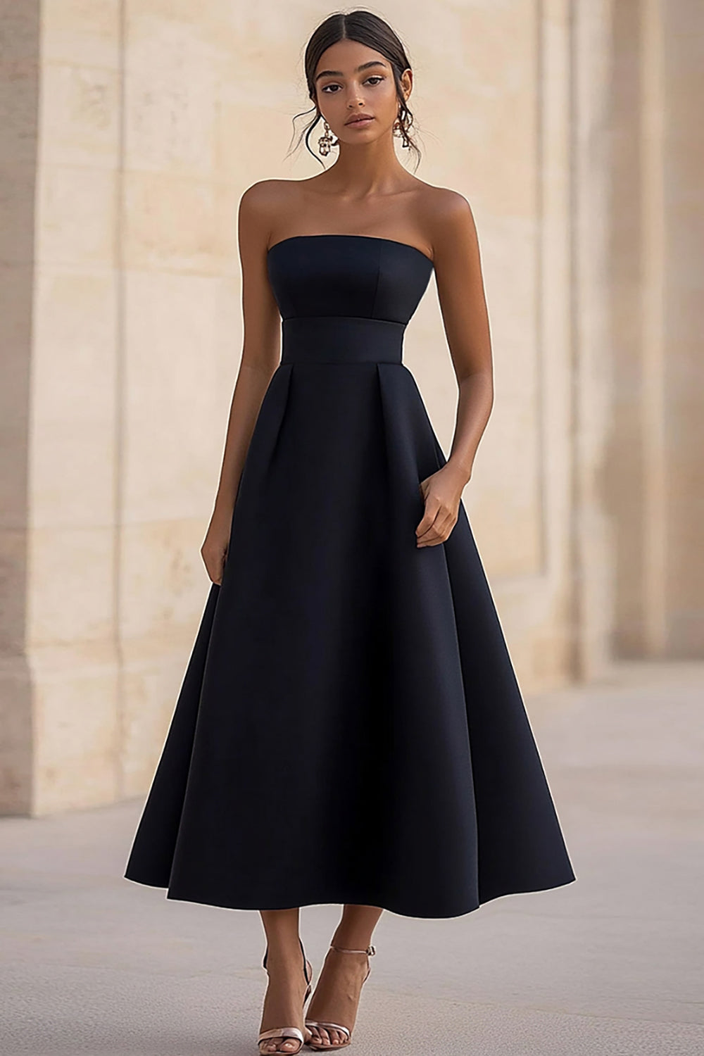 Wedtrend Women Strapless Graduation Dress Simple A Line Midi Black Tie Dress, Black / US20W Wedtrend Women Strapless Graduation Dress Simple A Line Midi Black Tie Dress, Black / US20W