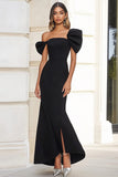 Mermaid Off The Shoulder Long Black Tie Dress With Slit