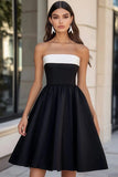 Black Strapless Simple A Line Mini Graduation Dress