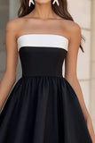 Black Strapless Simple A Line Mini Graduation Dress