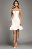 Ivory Strapless Mermaid Mini Graduation Dress With Ruffles