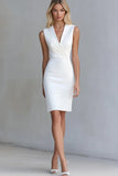 Ivory V Neck Bodycon Short Work Dress