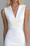 Ivory V Neck Bodycon Short Work Dress