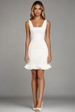 Ivory Bodycon Short Graduation Dress With Ruffles