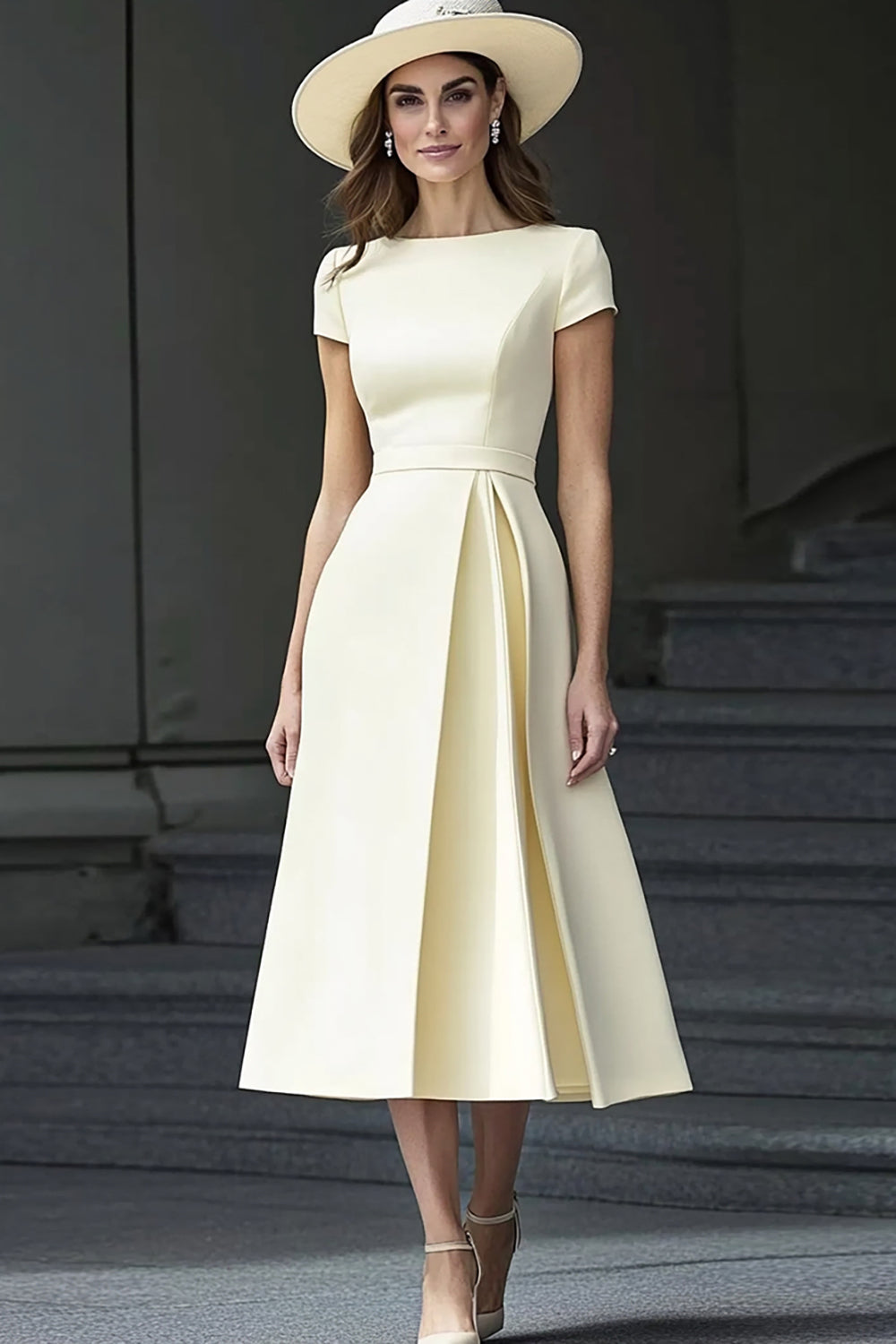 WEDTREND Women Daffodil Work Dress Bateau Neck A Line Midi Semi Formal Dress WEDTREND Women Daffodil Work Dress Bateau Neck A Line Midi Semi Formal Dress