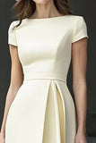 A Line Daffodil Bateau Neck Midi Work Dress with Short Sleeves