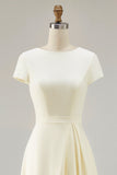 A Line Daffodil Bateau Neck Midi Work Dress with Short Sleeves