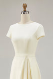 A Line Daffodil Bateau Neck Midi Work Dress with Short Sleeves