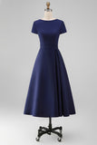A Line Daffodil Bateau Neck Midi Work Dress with Short Sleeves
