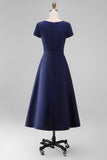A Line Daffodil Bateau Neck Midi Work Dress with Short Sleeves