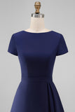 A Line Daffodil Bateau Neck Midi Work Dress with Short Sleeves