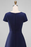 A Line Daffodil Bateau Neck Midi Work Dress with Short Sleeves