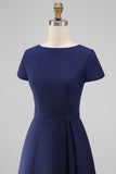 A Line Daffodil Bateau Neck Midi Work Dress with Short Sleeves