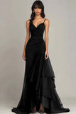 Eucalyptus A Line Spaghetti Straps Ruffled Long Formal Dress