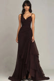Eucalyptus A Line Spaghetti Straps Ruffled Long Formal Dress