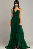 Eucalyptus A Line Spaghetti Straps Ruffled Long Formal Dress