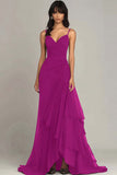 Eucalyptus A Line Spaghetti Straps Ruffled Long Formal Dress