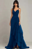 Eucalyptus A Line Spaghetti Straps Ruffled Long Formal Dress