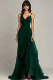 Eucalyptus A Line Spaghetti Straps Ruffled Long Formal Dress