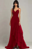 Eucalyptus A Line Spaghetti Straps Ruffled Long Formal Dress