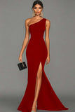 Black Mermaid One Shoulder Long Formal Dress with Slit