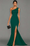 Black Mermaid One Shoulder Long Formal Dress with Slit