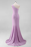 Black Mermaid One Shoulder Long Formal Dress with Slit
