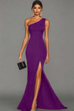 Black Mermaid One Shoulder Long Formal Dress with Slit