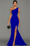 Black Mermaid One Shoulder Long Formal Dress with Slit