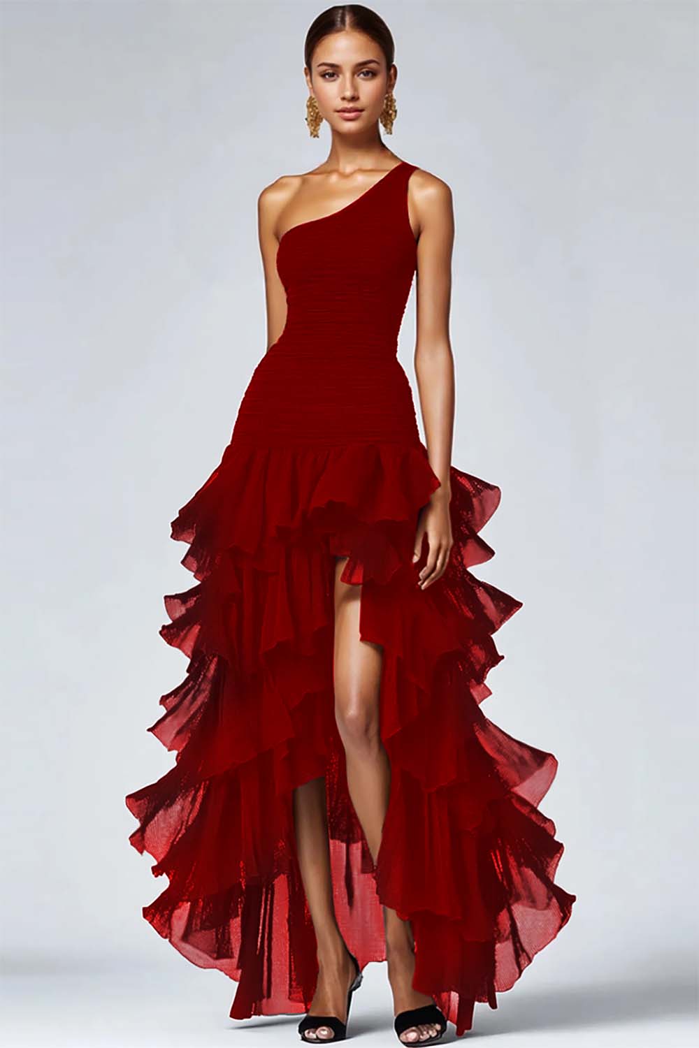 WEDTREND Women One Shoulder Formal Dress High-Low Organza Ruffled A Line Black Tie Dress WEDTREND Women One Shoulder Formal Dress High-Low Organza Ruffled A Line Black Tie Dress