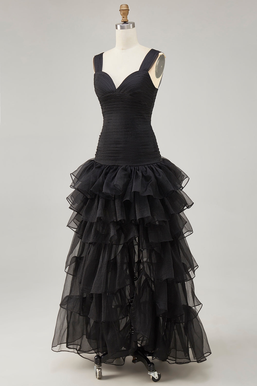 WEDTREND Women Tiered Formal Dress with Slit Ruffled A Line Long Black Tie Dress WEDTREND Women Tiered Formal Dress with Slit Ruffled A Line Long Black Tie Dress