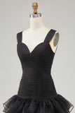 A Line Black Tiered Ruffled Formal Dress with Slit