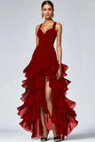 Ruffled A Line High-Low Black Formal Dress with Slit