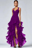 Ruffled A Line High-Low Black Formal Dress with Slit