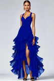 Ruffled A Line High-Low Black Formal Dress with Slit