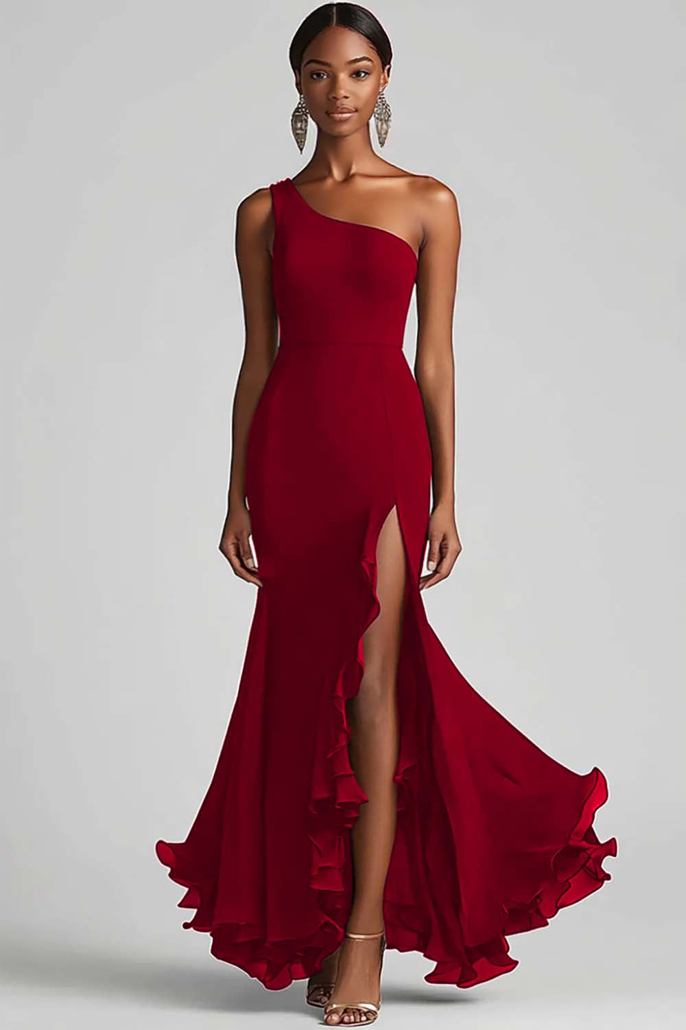 WEDTREND Women Chiffon Formal Dress with Slit One Shoulder Mermaid Black Tie Dress WEDTREND Women Chiffon Formal Dress with Slit One Shoulder Mermaid Black Tie Dress