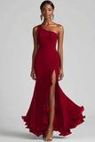 One Shoulder Mermaid Black Formal Dress with Slit