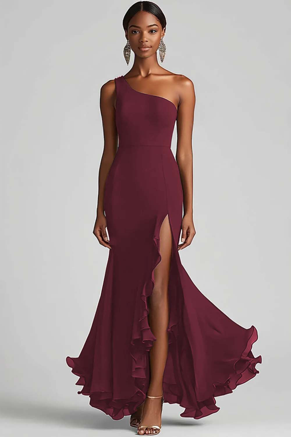 WEDTREND Women Chiffon Formal Dress with Slit One Shoulder Mermaid Black Tie Dress WEDTREND Women Chiffon Formal Dress with Slit One Shoulder Mermaid Black Tie Dress
