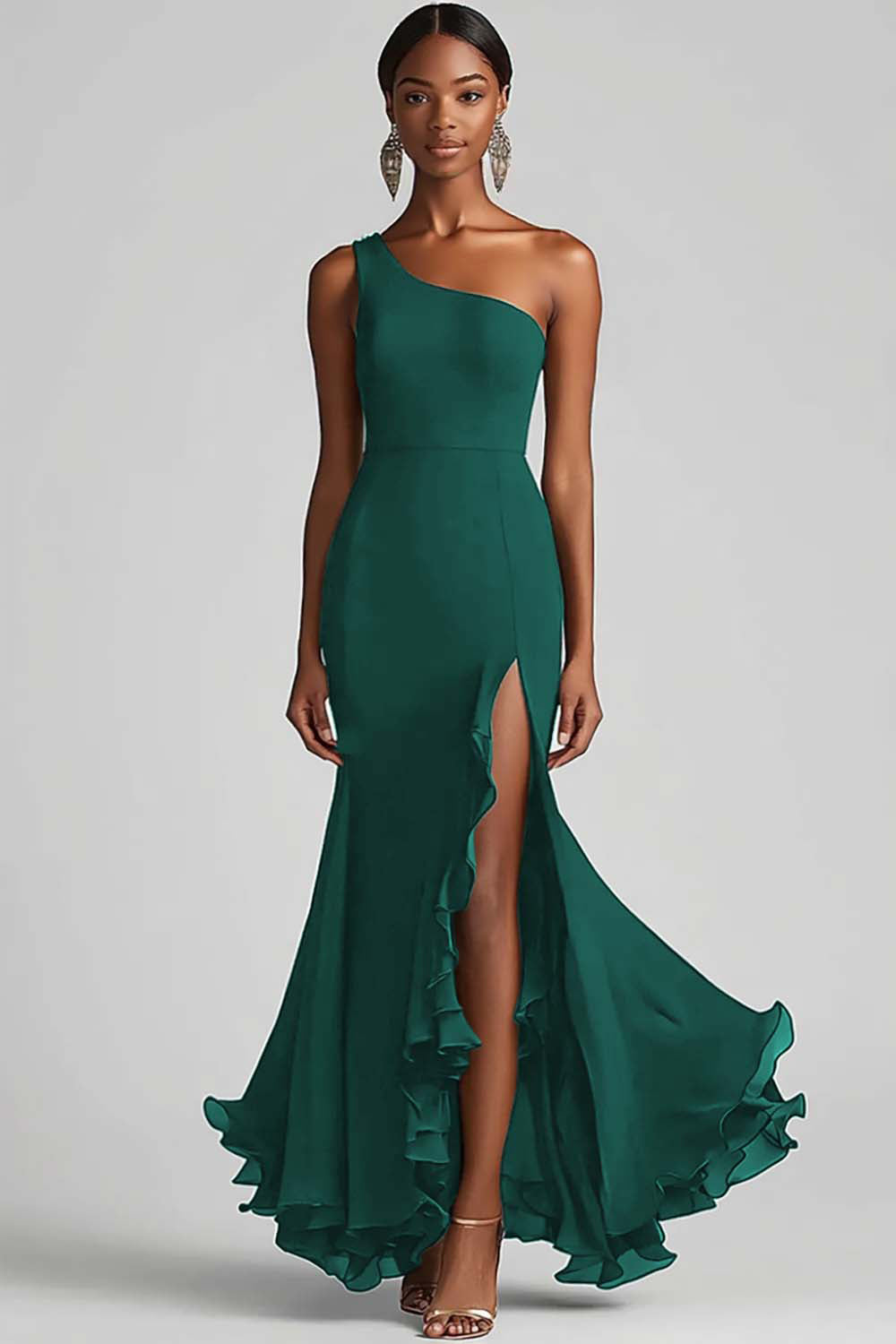 WEDTREND Women Chiffon Formal Dress with Slit One Shoulder Mermaid Black Tie Dress WEDTREND Women Chiffon Formal Dress with Slit One Shoulder Mermaid Black Tie Dress