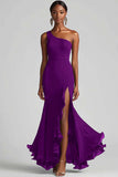 One Shoulder Mermaid Black Formal Dress with Slit