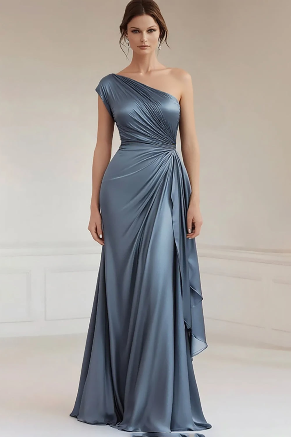 WEDTREND Women Burgundy Formal Dress with Streamer One Shoulder Ruched Long Wedding Guest Dress WEDTREND Women Burgundy Formal Dress with Streamer One Shoulder Ruched Long Wedding Guest Dress