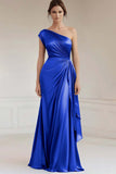 Burgundy One Shoulder Ruched Long Formal Dress with Streamer