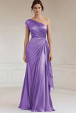 Burgundy One Shoulder Ruched Long Formal Dress with Streamer