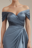 Off The Shoulder Mermaid Long Grey Blue Formal Dress