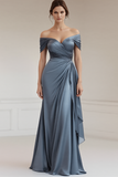 Off The Shoulder Mermaid Long Grey Blue Formal Dress