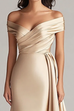 Off The Shoulder Satin Champagne Mermaid Formal Dress