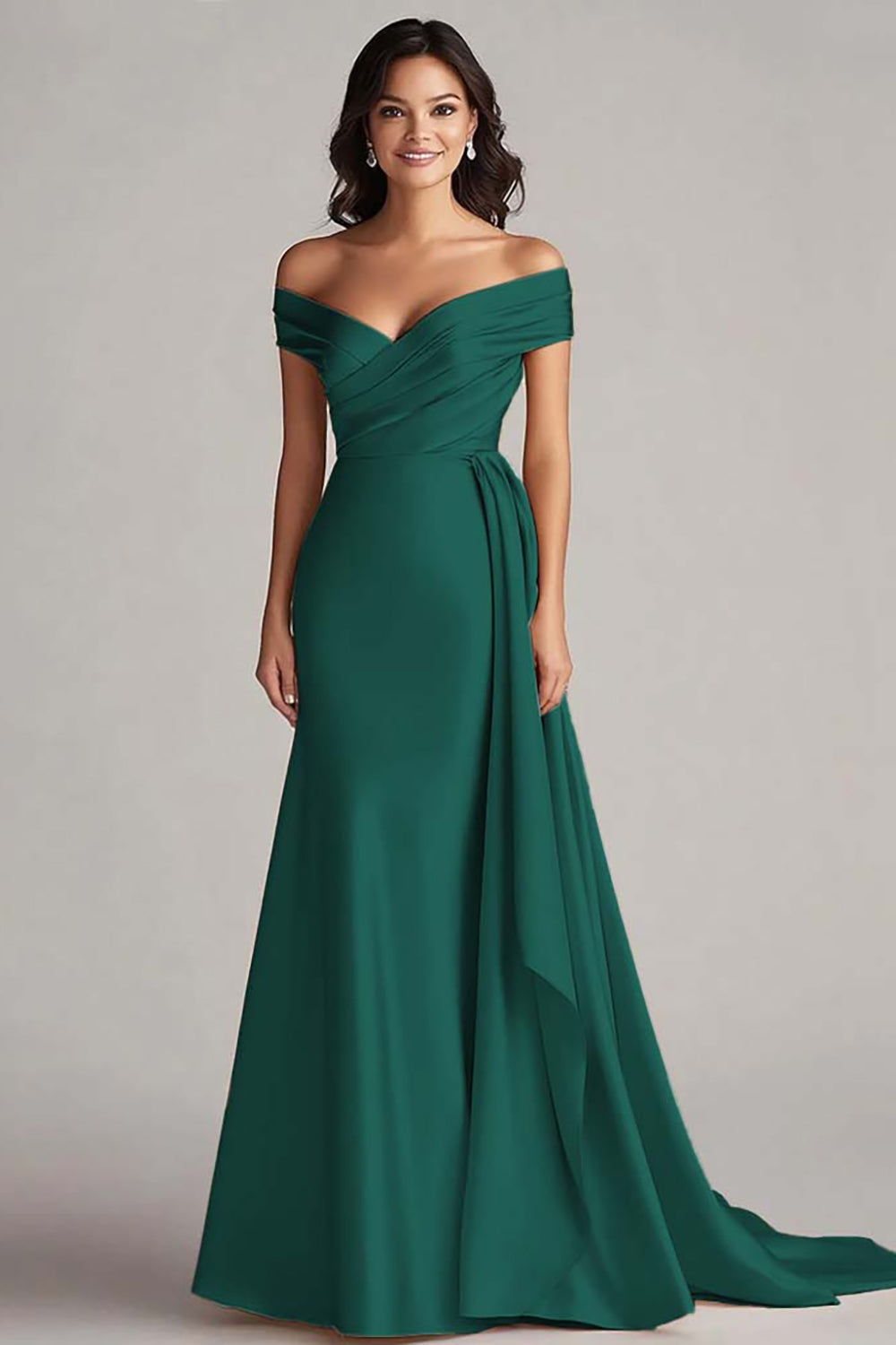 WEDTREND Women Champagne Formal Dress Off The Shoulder Satin Mermaid Long Evening Dress WEDTREND Women Champagne Formal Dress Off The Shoulder Satin Mermaid Long Evening Dress