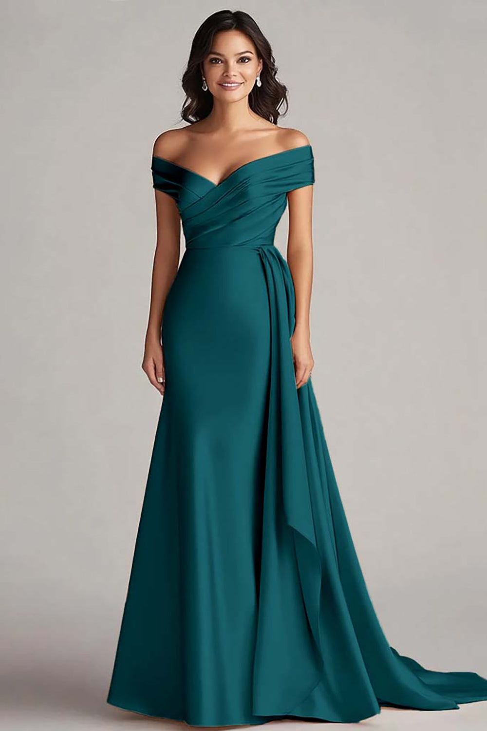 WEDTREND Women Champagne Formal Dress Off The Shoulder Satin Mermaid Long Evening Dress WEDTREND Women Champagne Formal Dress Off The Shoulder Satin Mermaid Long Evening Dress