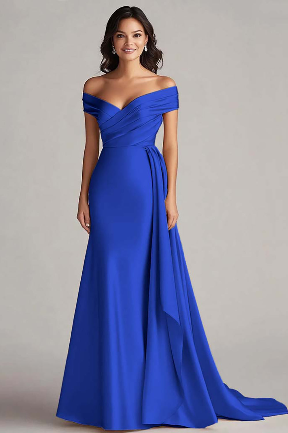 WEDTREND Women Champagne Formal Dress Off The Shoulder Satin Mermaid Long Evening Dress WEDTREND Women Champagne Formal Dress Off The Shoulder Satin Mermaid Long Evening Dress